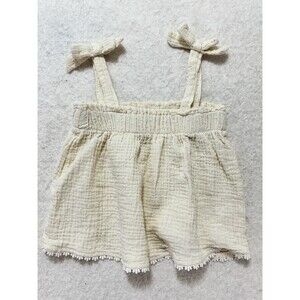 R+B Organic Girls Smocked Sundress Size 5 Cream Muslin Tie Strap Dress